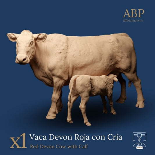 Vaca Devon Roja con Cría Mamando