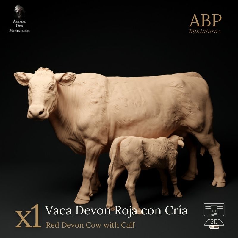 Vaca Devon Roja con Cría Mamando