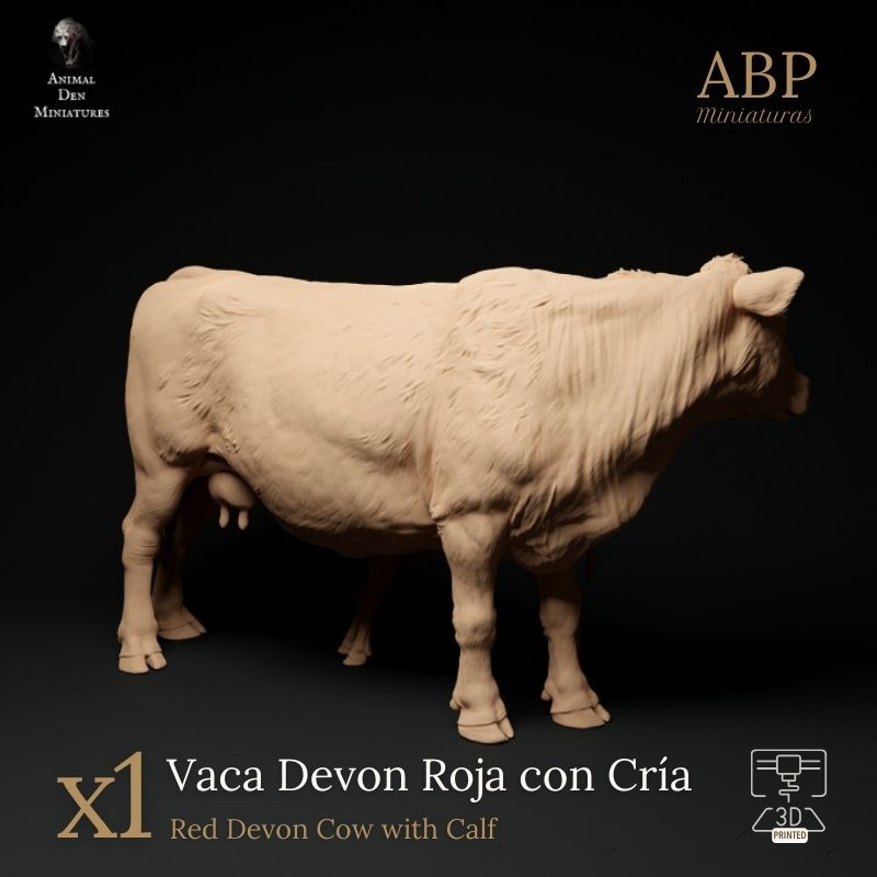 Vaca Devon Roja con Cría Mamando