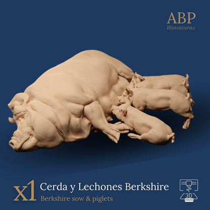 Cerda Berkshire con lechones