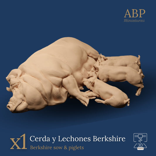 Cerda Berkshire con lechones
